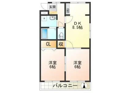 ドリームシティ(2DK/1階)の間取り写真