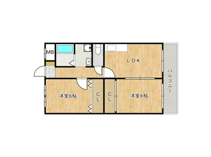 春日丘マンション(2LDK/5階)の間取り写真