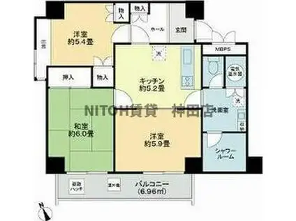 メガロン御殿山(3K/6階)の間取り写真