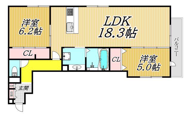 トリシア武庫川(2LDK/3階)の間取り写真
