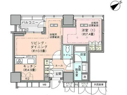 横浜ヴェールタワー(1LDK/22階)の間取り写真
