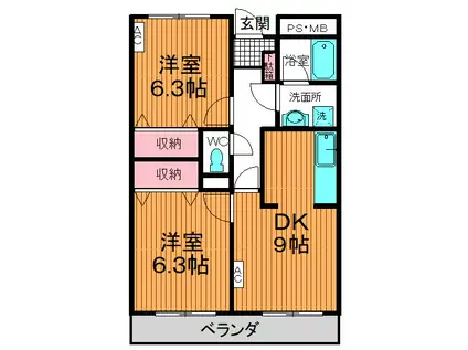 ブッシュ・クローバー(2DK/2階)の間取り写真