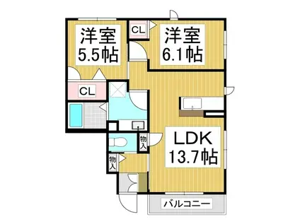 長野電鉄長野線 附属中学前駅 徒歩16分 2階建 築10年(2LDK/1階)の間取り写真