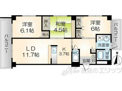 パルコート(3LDK/5階)の間取り写真