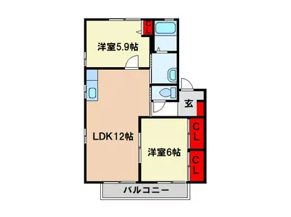 エクセラン国分II(2LDK/2階)の間取り写真