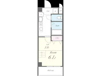 ハクユウ元町(1K/9階)の間取り写真
