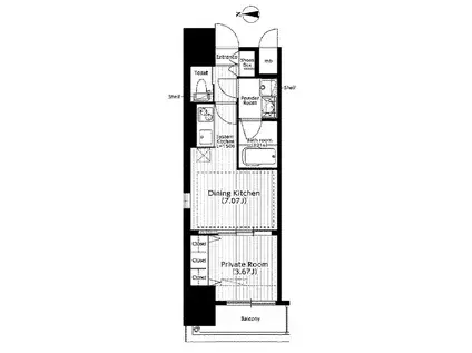 扇町公園プライマリーワン(1DK/7階)の間取り写真