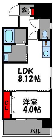 ヴェントゥーノ箱崎(1LDK/6階)の間取り写真