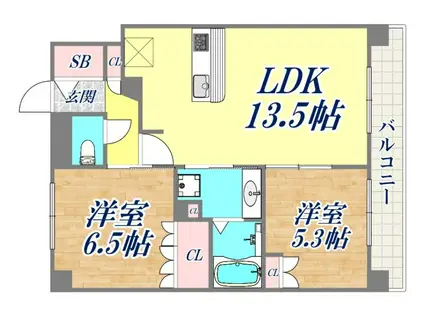 ワコーレ神戸みなと元町(2LDK/3階)の間取り写真