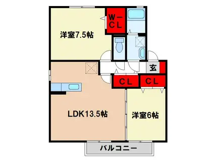 グリーンヒル・ミチホA(2LDK/2階)の間取り写真