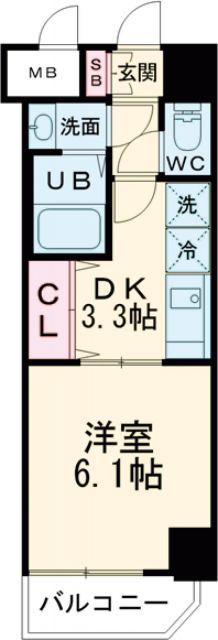 セオリー神戸アクアグルーブ(1K/11階)の間取り写真
