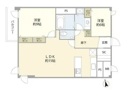 西麻布ガーデン(2LDK/4階)の間取り写真