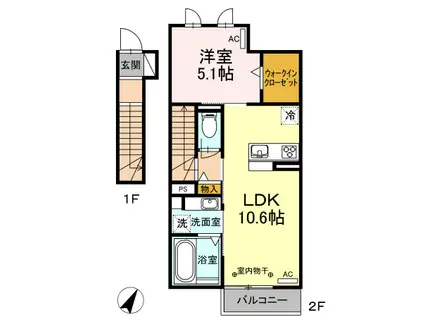ラ ペ・クロシェットM(1LDK/2階)の間取り写真