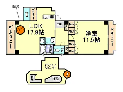 ＪＲ東海道本線 甲南山手駅 徒歩4分 4階建 築23年(1LDK/4階)の間取り写真
