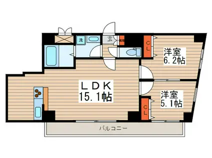 リバーサイドイケガメ(2LDK/1階)の間取り写真