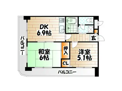 ライオンズマンション小倉駅南第2(2DK/2階)の間取り写真