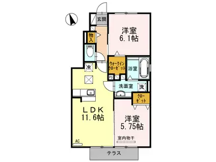 サニースカイB棟(2LDK/1階)の間取り写真