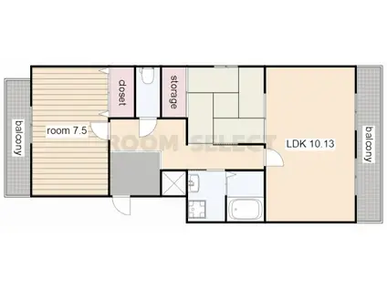 ドゥーブル檀渓(2LDK/4階)の間取り写真