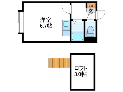 アップルハウス北16条II(ワンルーム/2階)の間取り写真