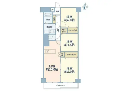 グリーンヒルズ横濱D棟(3LDK/3階)の間取り写真