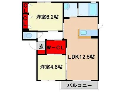シャーメゾン若江(2LDK/2階)の間取り写真