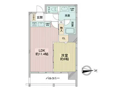 レインボーピア記念橋(1LDK/8階)の間取り写真