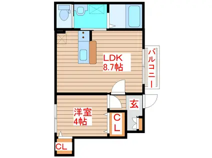 ラクラス通町(1LDK/1階)の間取り写真