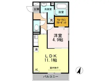 リヴェール・フォンティーヌ(1LDK/3階)の間取り写真