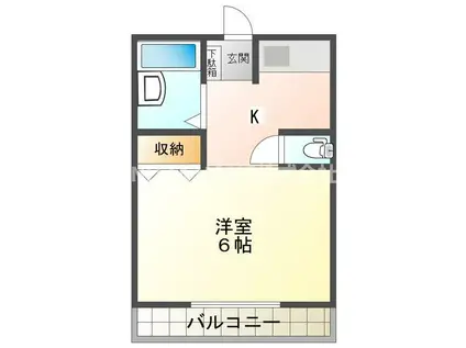 アーバンライフ新町(1K/2階)の間取り写真