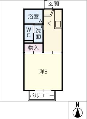 ハイツ山の手(1K/2階)の間取り写真