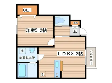 LINKSTAGE砂押B棟(1LDK/1階)の間取り写真