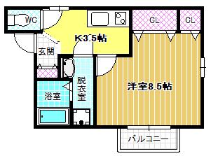 サニーハウス法善寺(1K/1階)の間取り写真