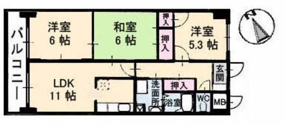 ファミーユ舟入中町(3LDK/8階)の間取り写真