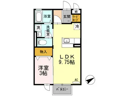 スリーエイト扇(1LDK/2階)の間取り写真
