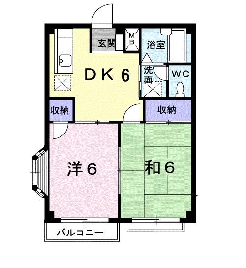 エルディム西B(2DK/2階)の間取り写真