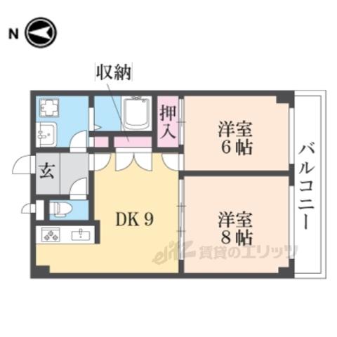 グリーンヴィレッジ吉田(2LDK/4階)の間取り写真