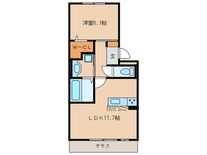 豊田パライソR(1LDK/1階)の間取り写真