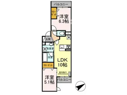 D BLESS宿河原(2LDK/2階)の間取り写真