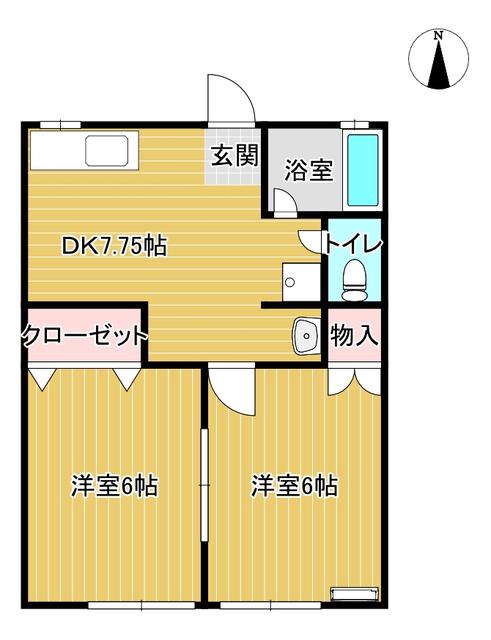 シャンブル(2DK/2階)の間取り写真