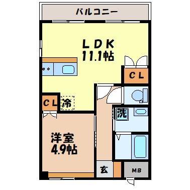 アルカンシエル(1LDK/1階)の間取り写真
