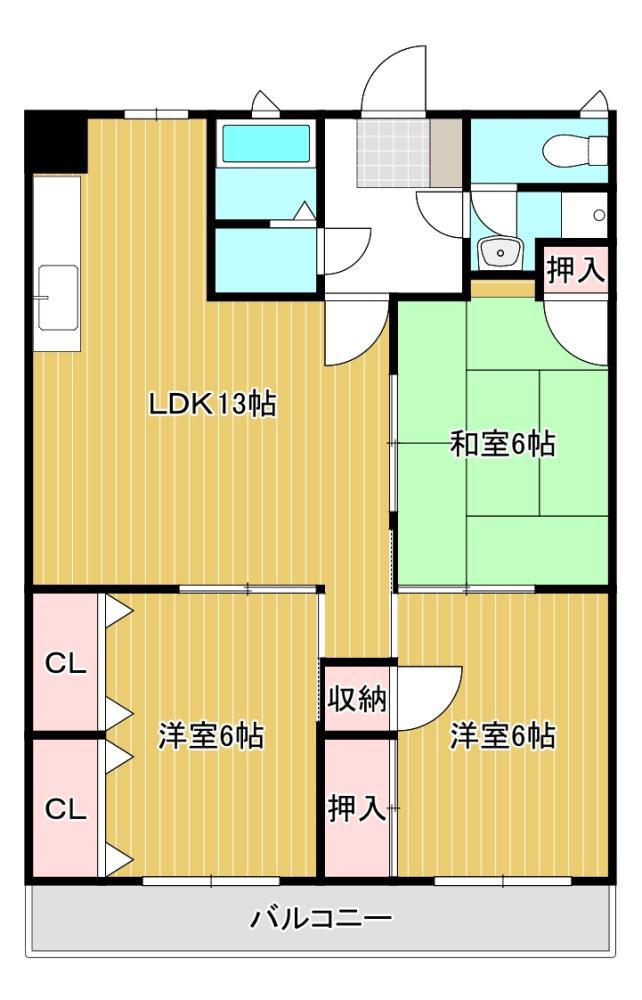 サンビーム直方(3LDK/3階)の間取り写真