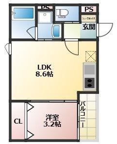 THE NOBLES 花畑(1LDK/1階)の間取り写真