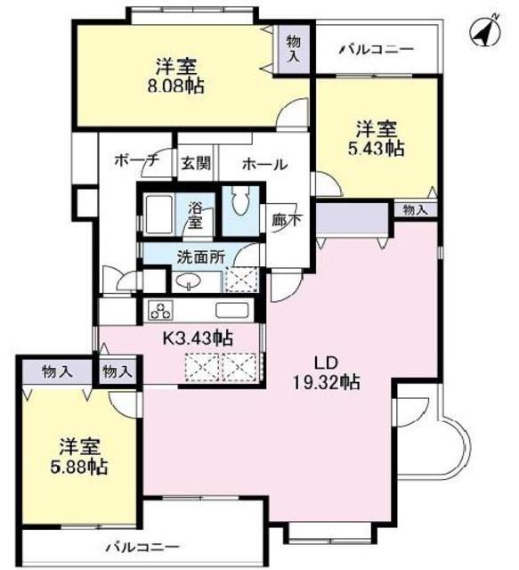 ジュネスあかね台(3LDK/4階)の間取り写真