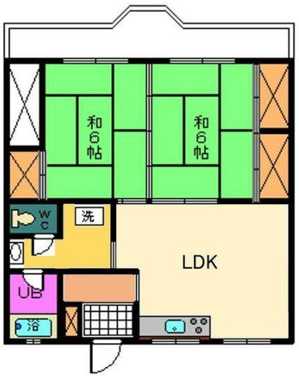 朋栄ハイツ2号館(2LDK/2階)の間取り写真