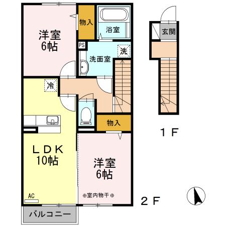 アパートメントコンブリオ(2LDK/2階)の間取り写真