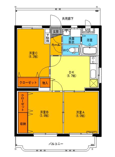 ユーミー渡邉(3DK/3階)の間取り写真