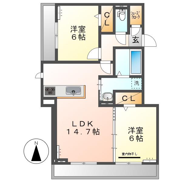 オルオルクラシキ(2LDK/2階)の間取り写真