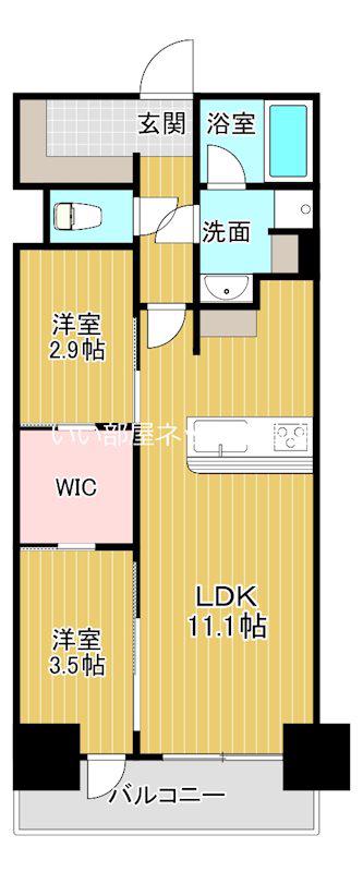 アーバネックス谷町六丁目(2LDK/6階)の間取り写真