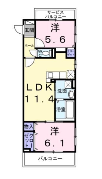 HILL COURT水無瀬/2F(2LDK/2階)の間取り写真