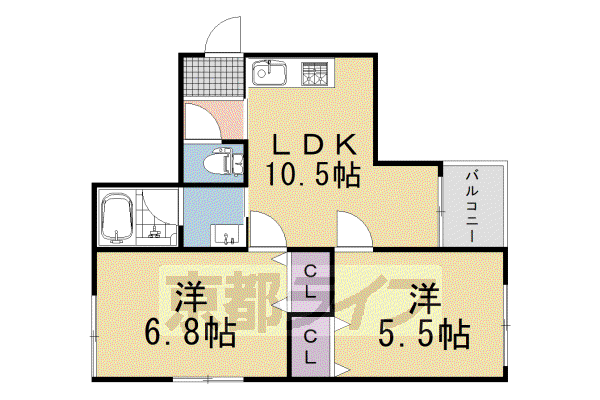 伏見区羽束師鴨川町共同(2LDK/1階)の間取り写真
